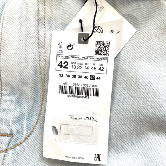 Zara Women’s High Rise Wide Leg Jeans Blue Size 10 - Picture 9 of 10